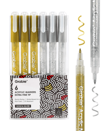 Gold & Silver Extra Fine Tip Acrylic Paint Marker Set Of 6